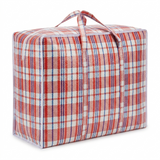 Plaid patterned bag on a white background