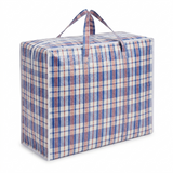 Plaid patterned storage bag on a white background
