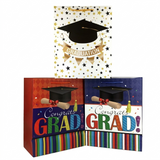 Graduation-themed gift bag with colorful design and 'Congrats Grad!' text.