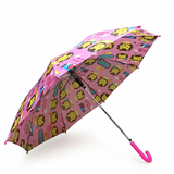 Children's umbrella with cartoon lion pattern on a pink background