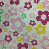 Floral pattern with pink, yellow, and green flowers on a light background