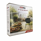 HomeRite 17” Top Open BBQ Grill packaging with images of a grill and people on a deck.