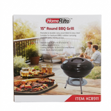 HomeRite 15" Round BBQ Grill packaging with outdoor scene
