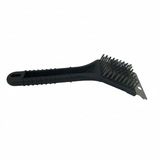 Black grill brush with a handle on a white background