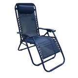 Blue lounge chair with metal frame on a white background